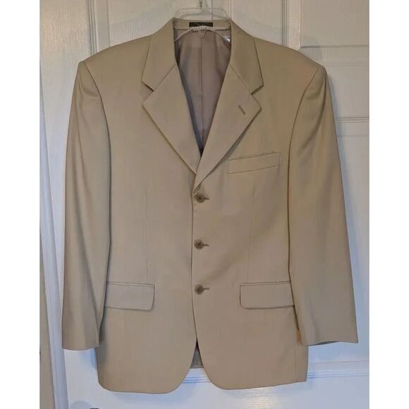 Jones New York 2 Piece Suit Mens 38R 33X26 Tan Wool Silk Blend Trendy Trousers - Picture 2 of 10
